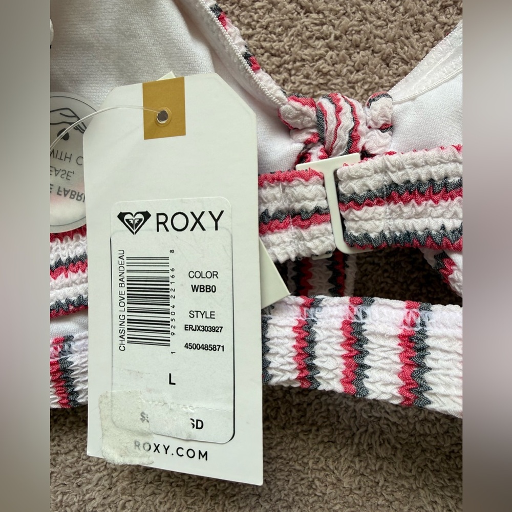 NEW - ROXY - Chasing Love Bandeau and Full Bottom - SET - PINK/GRAY/WHITE - Picture 7 of 11